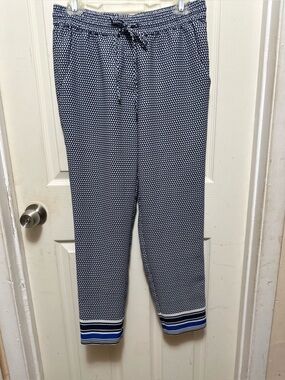 J.Crew Printed Drapey Drawstring Pants Geometric Blue White Size 2